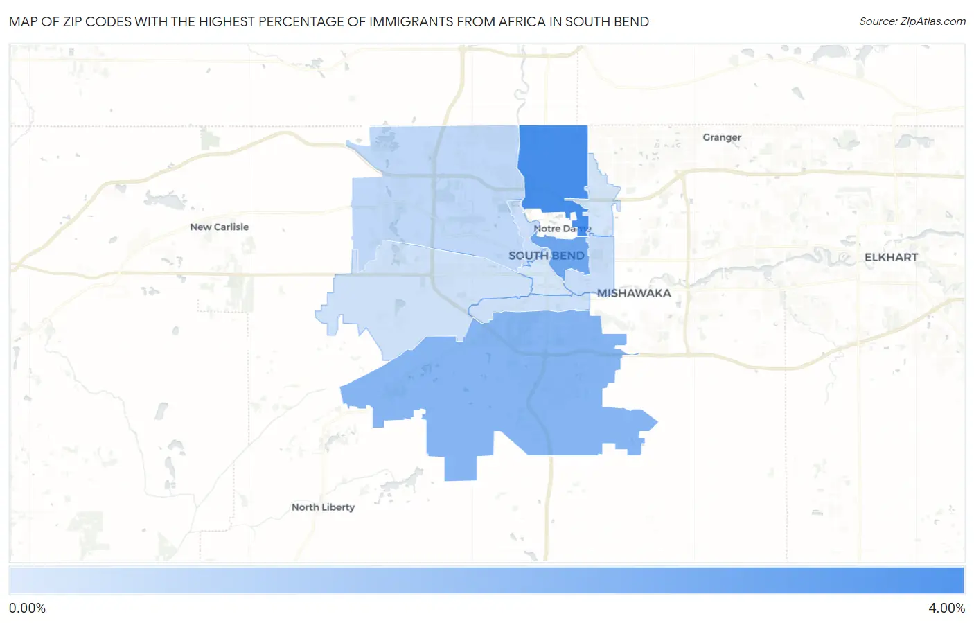 Zip Codes with the Highest Percentage of Immigrants from Africa in South Bend Map