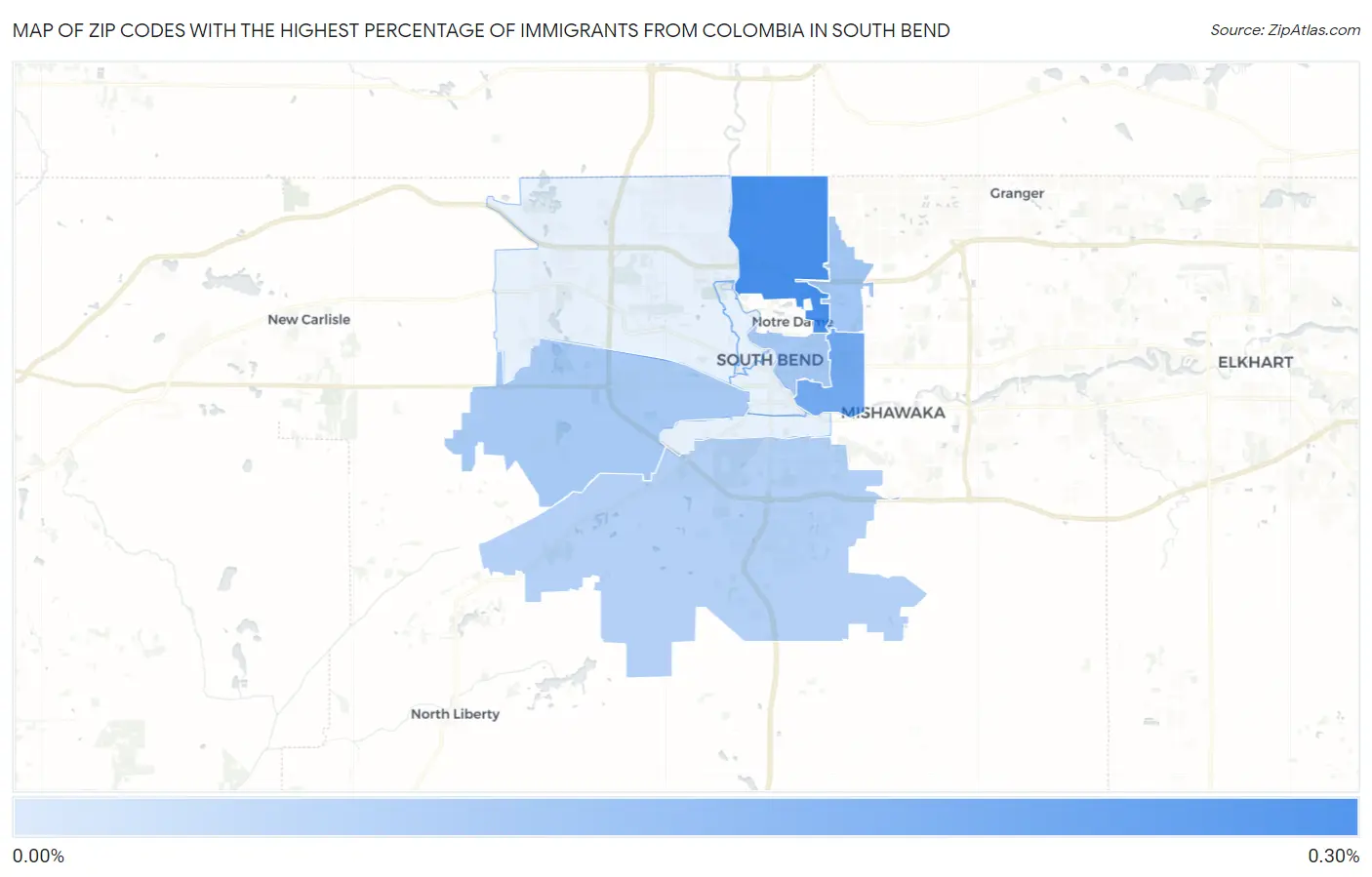 Zip Codes with the Highest Percentage of Immigrants from Colombia in South Bend Map