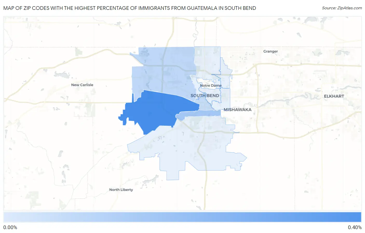 Zip Codes with the Highest Percentage of Immigrants from Guatemala in South Bend Map