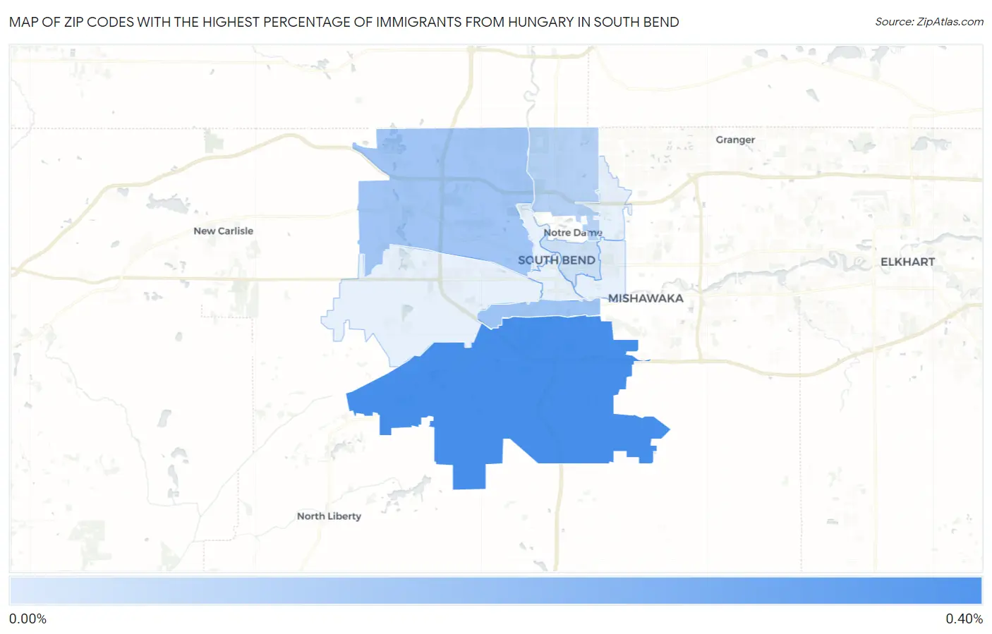 Zip Codes with the Highest Percentage of Immigrants from Hungary in South Bend Map