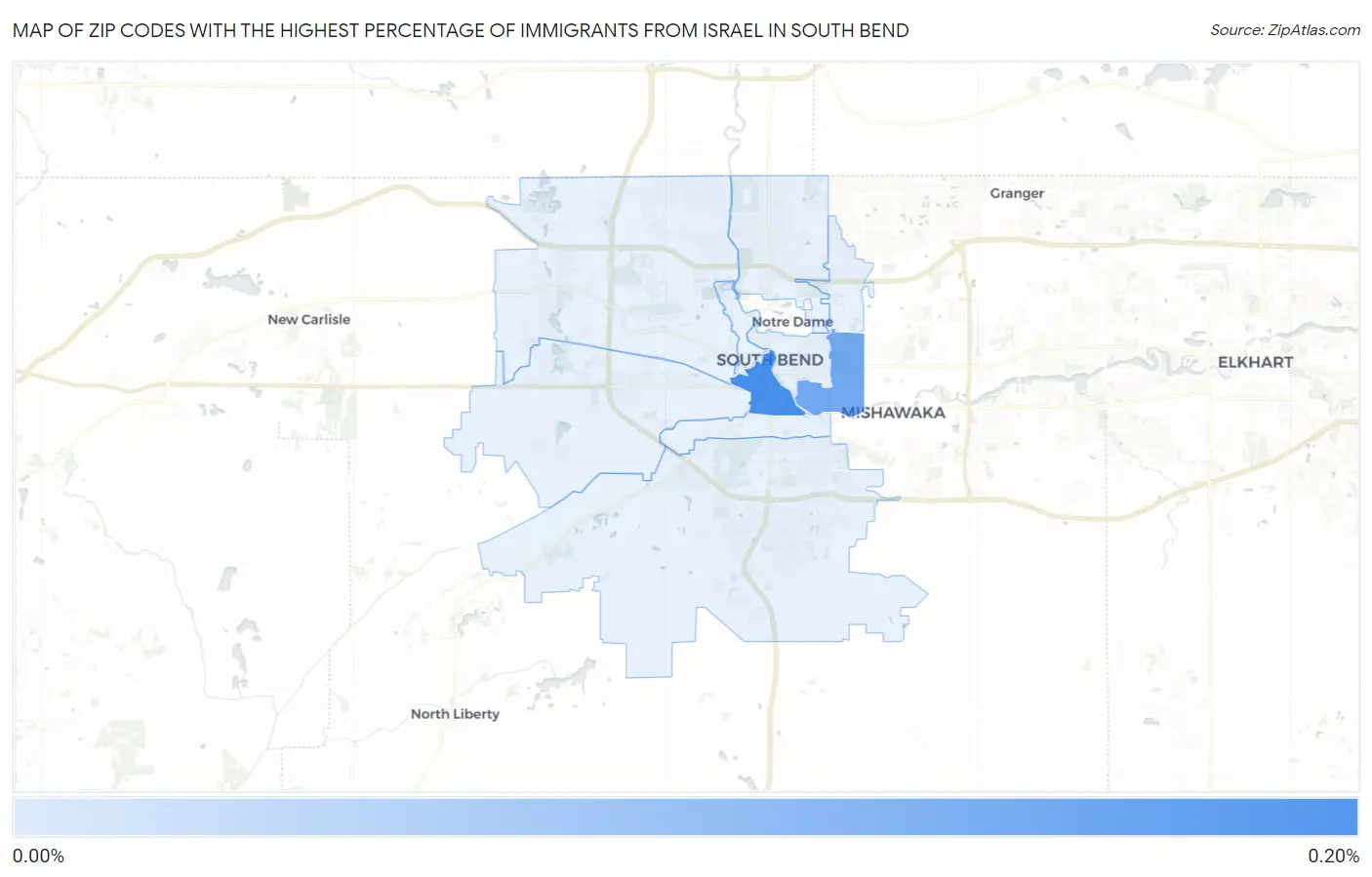 Zip Codes with the Highest Percentage of Immigrants from Israel in South Bend Map