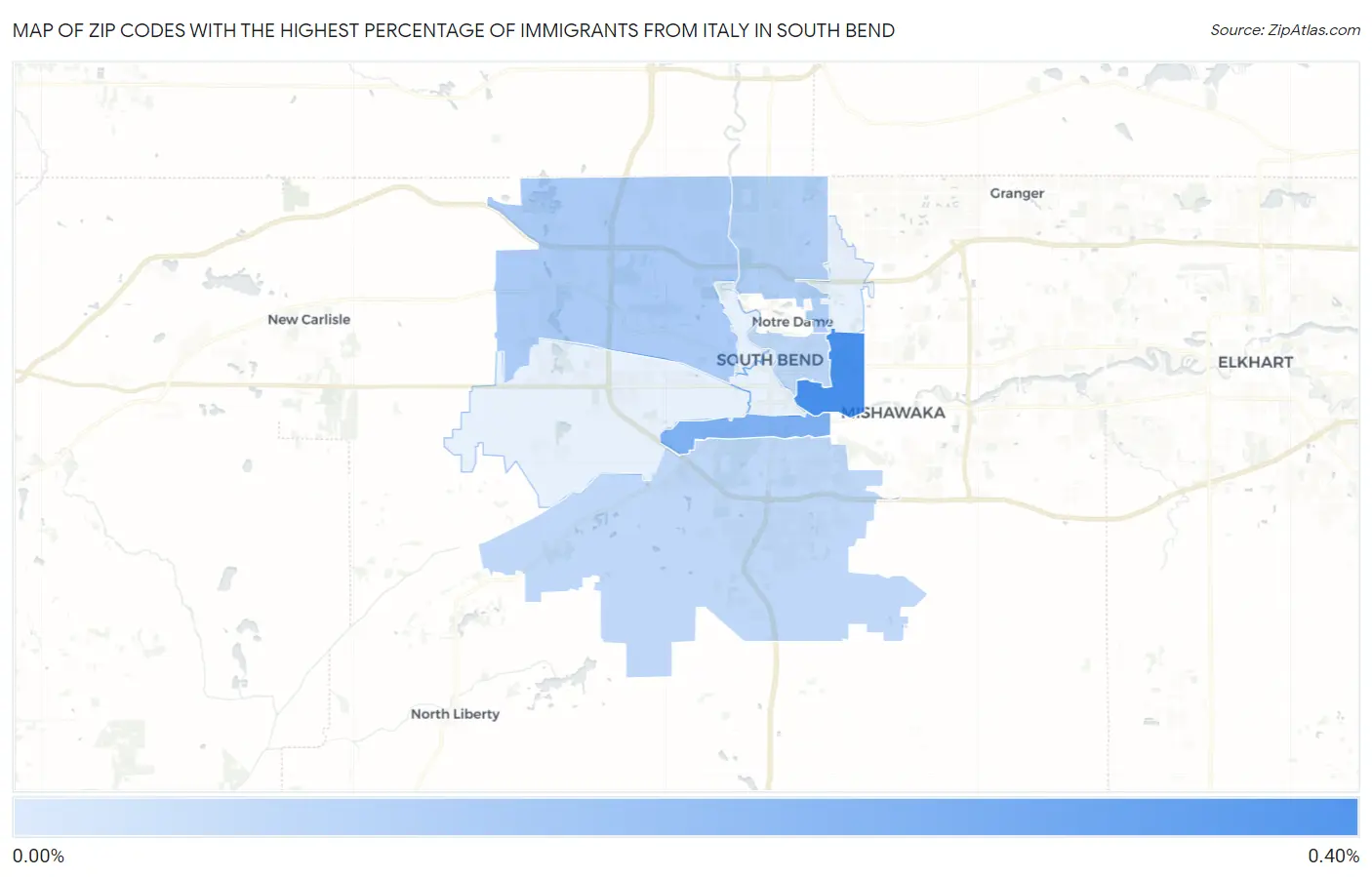 Zip Codes with the Highest Percentage of Immigrants from Italy in South Bend Map