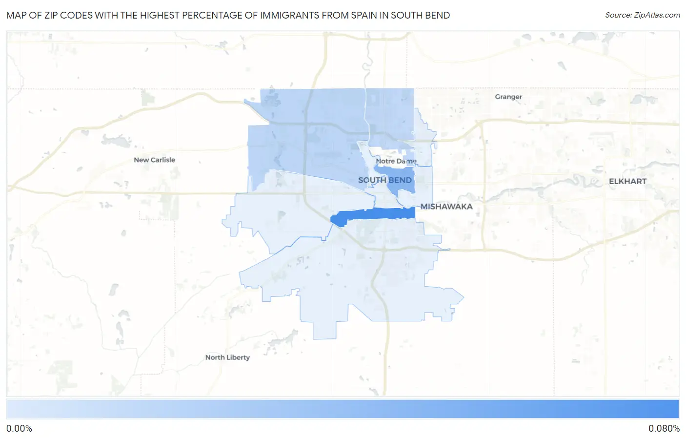 Zip Codes with the Highest Percentage of Immigrants from Spain in South Bend Map