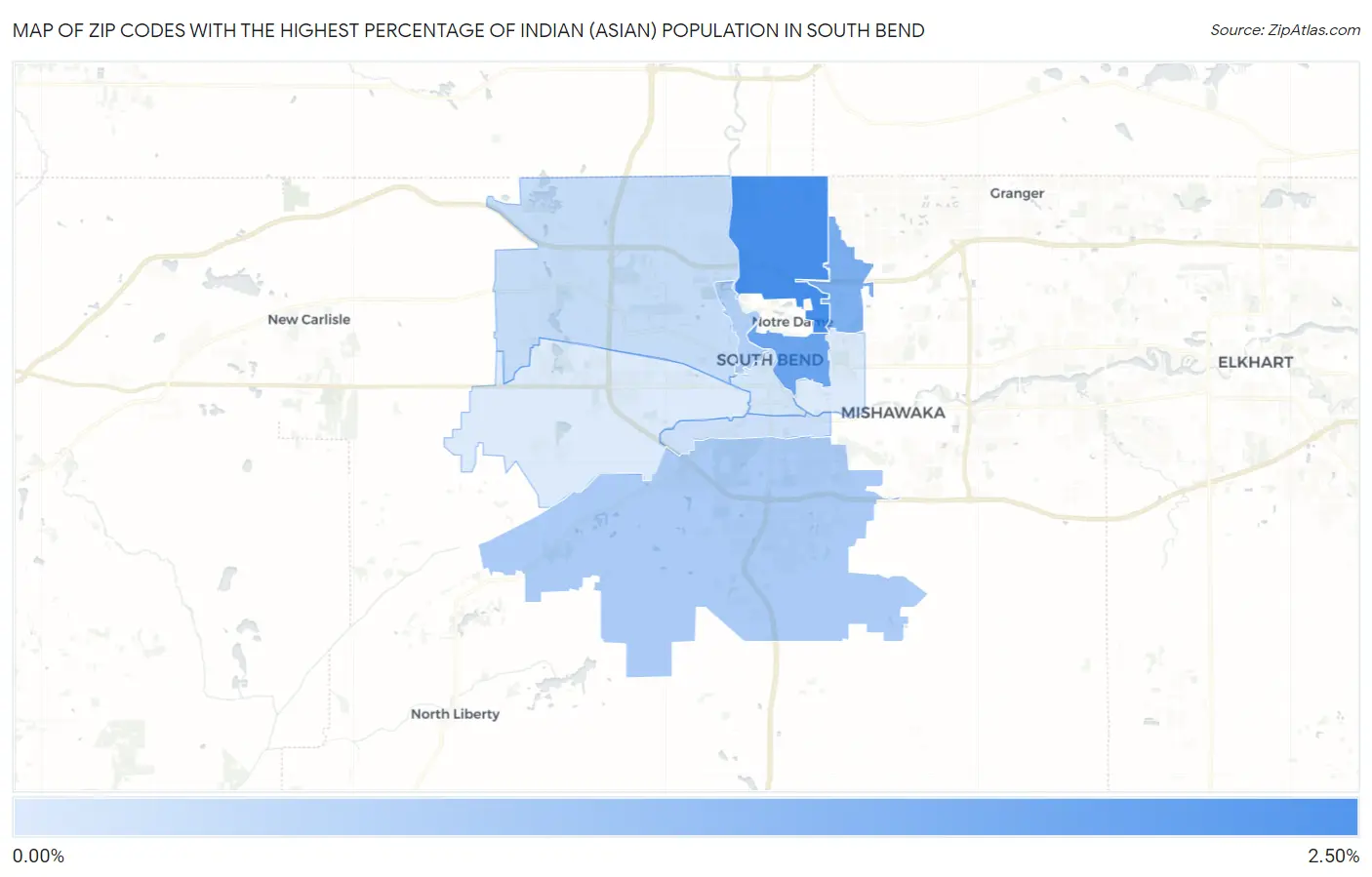 Zip Codes with the Highest Percentage of Indian (Asian) Population in South Bend Map