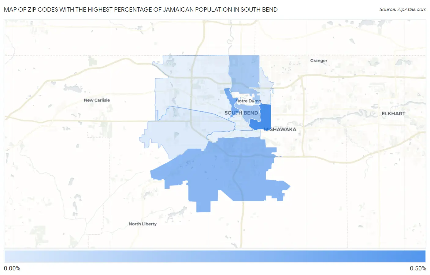 Zip Codes with the Highest Percentage of Jamaican Population in South Bend Map