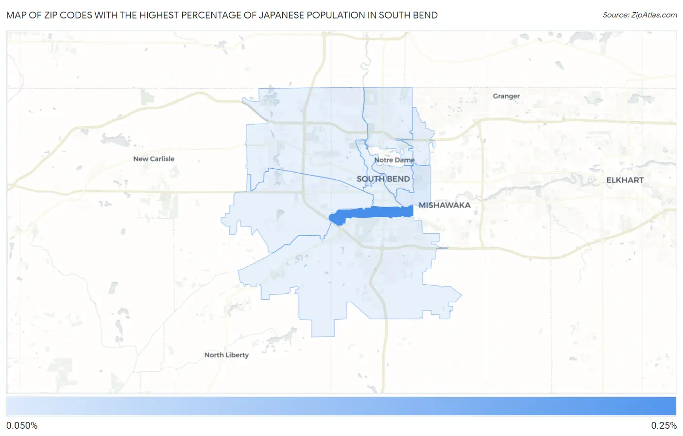 Zip Codes with the Highest Percentage of Japanese Population in South Bend Map