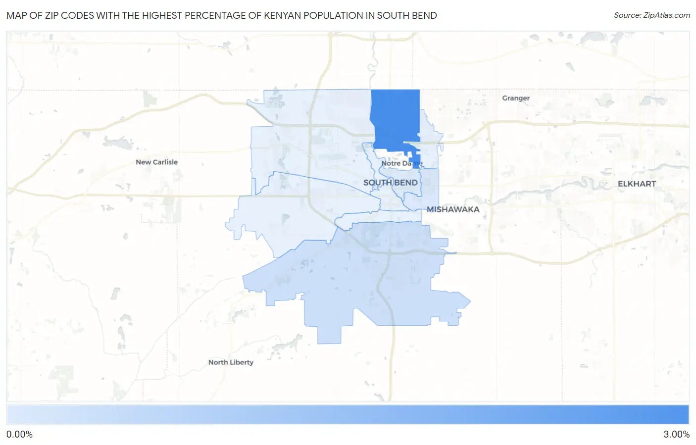 Zip Codes with the Highest Percentage of Kenyan Population in South Bend Map