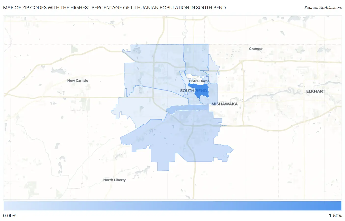 Zip Codes with the Highest Percentage of Lithuanian Population in South Bend Map