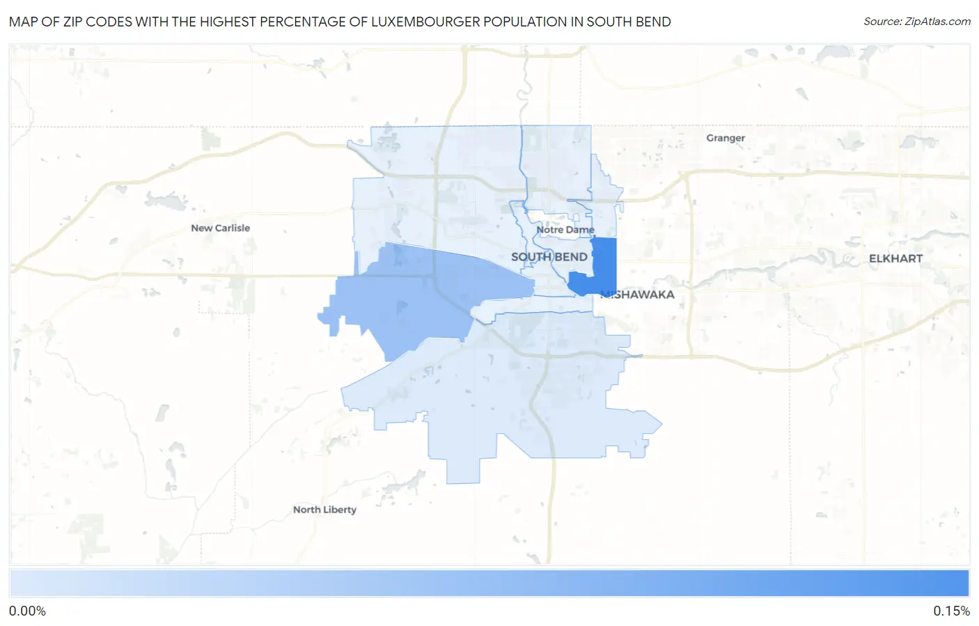 Zip Codes with the Highest Percentage of Luxembourger Population in South Bend Map