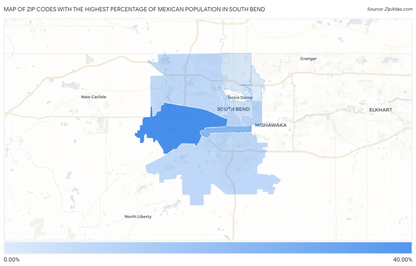 Zip Codes with the Highest Percentage of Mexican Population in South Bend Map