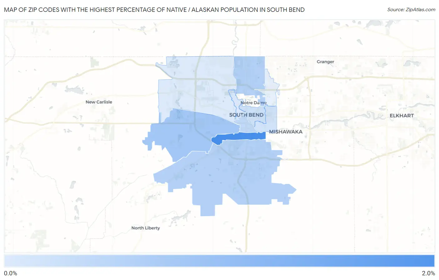 Zip Codes with the Highest Percentage of Native / Alaskan Population in South Bend Map