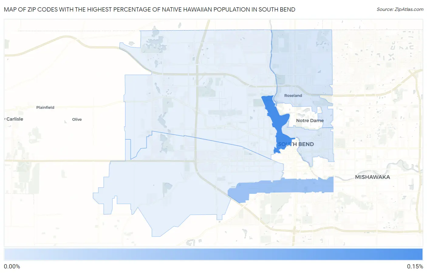 Zip Codes with the Highest Percentage of Native Hawaiian Population in South Bend Map
