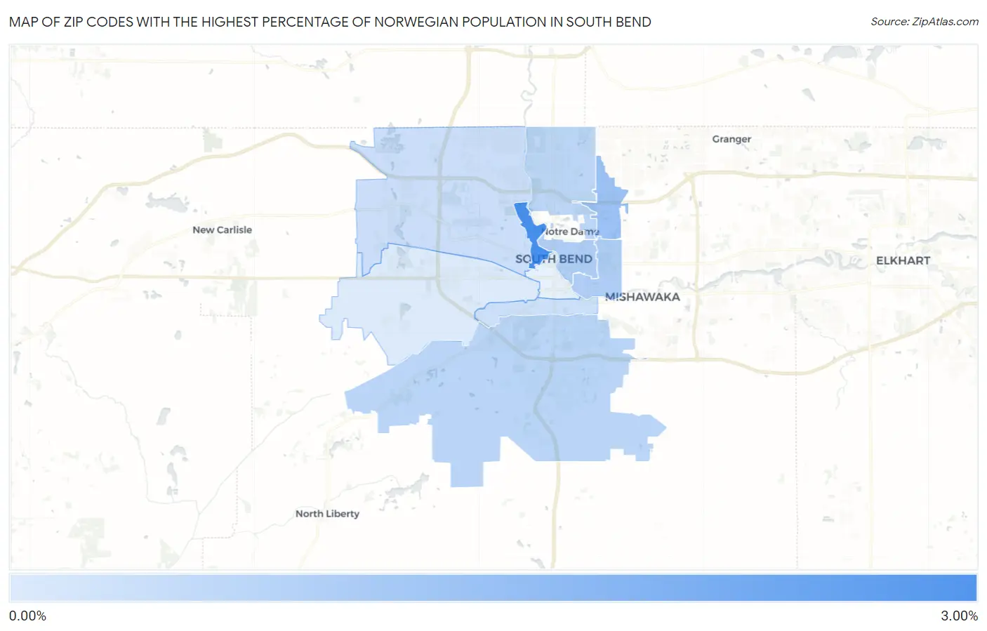 Zip Codes with the Highest Percentage of Norwegian Population in South Bend Map