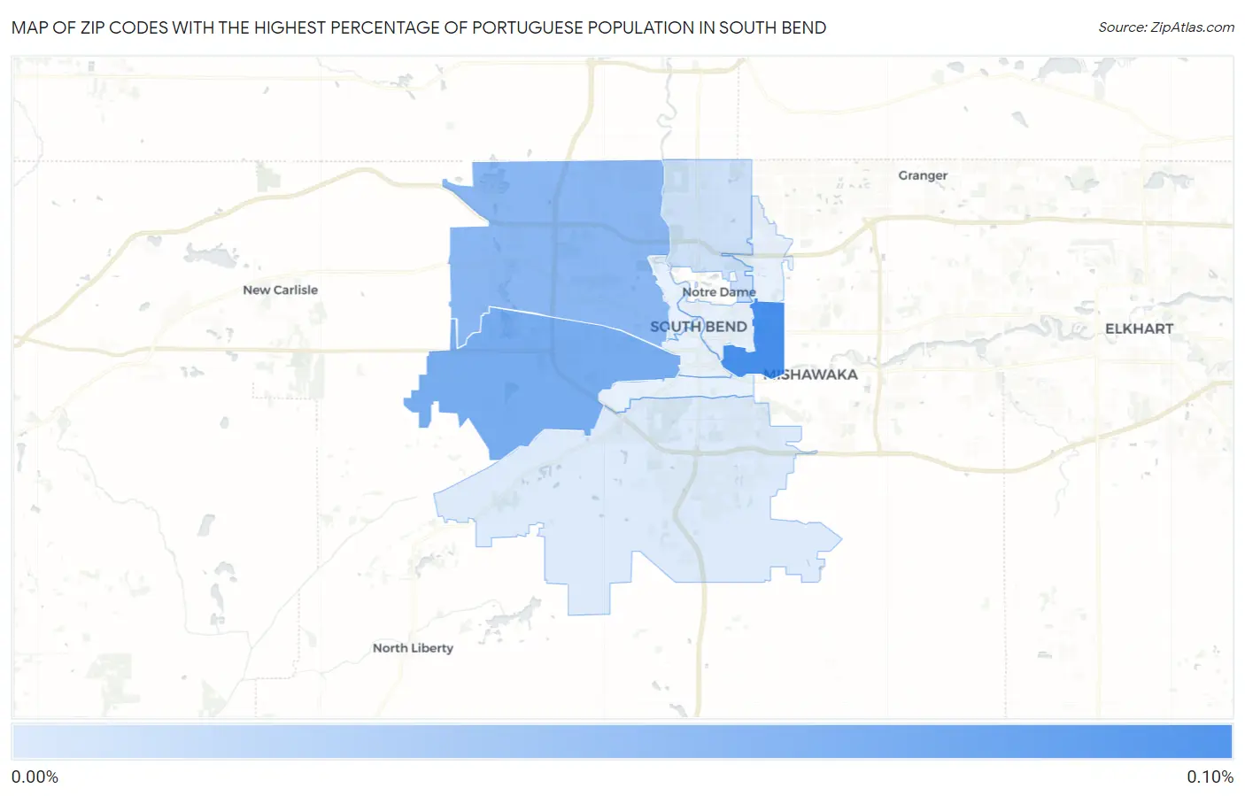 Zip Codes with the Highest Percentage of Portuguese Population in South Bend Map