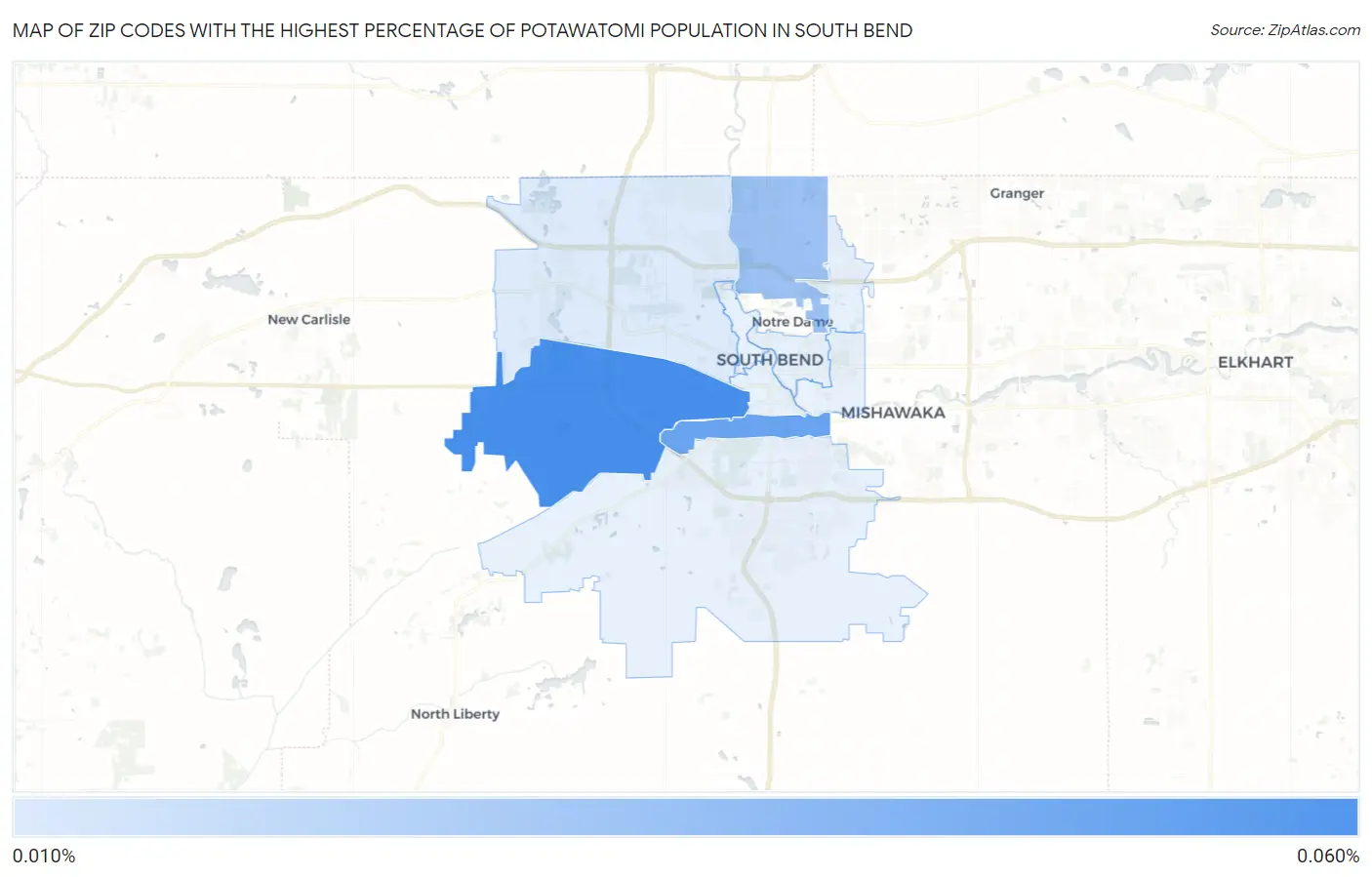 Zip Codes with the Highest Percentage of Potawatomi Population in South Bend Map