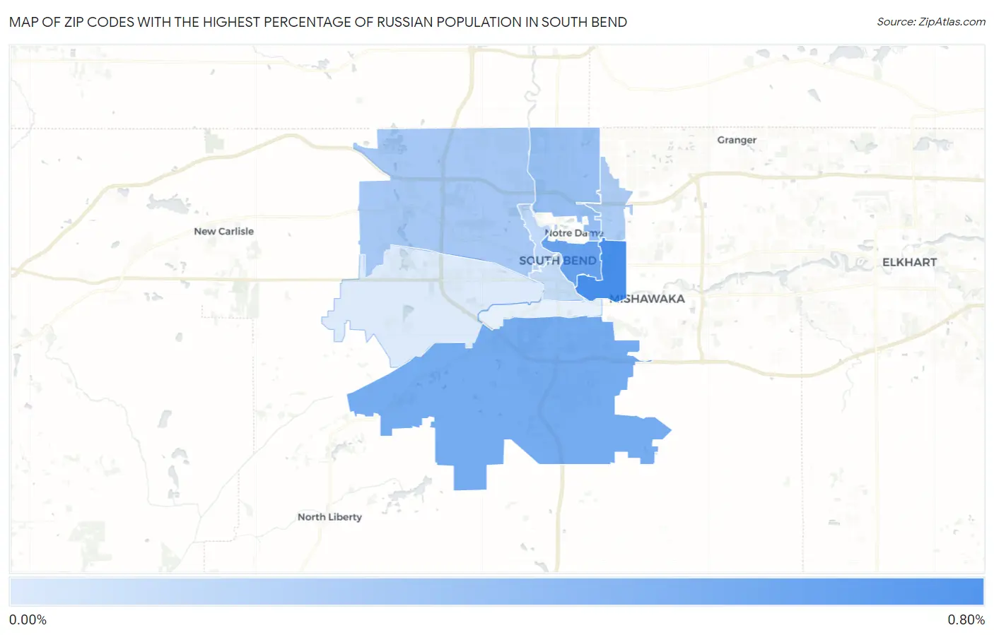 Zip Codes with the Highest Percentage of Russian Population in South Bend Map