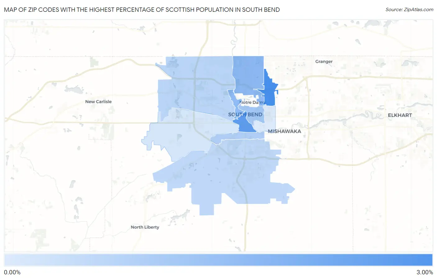 Zip Codes with the Highest Percentage of Scottish Population in South Bend Map