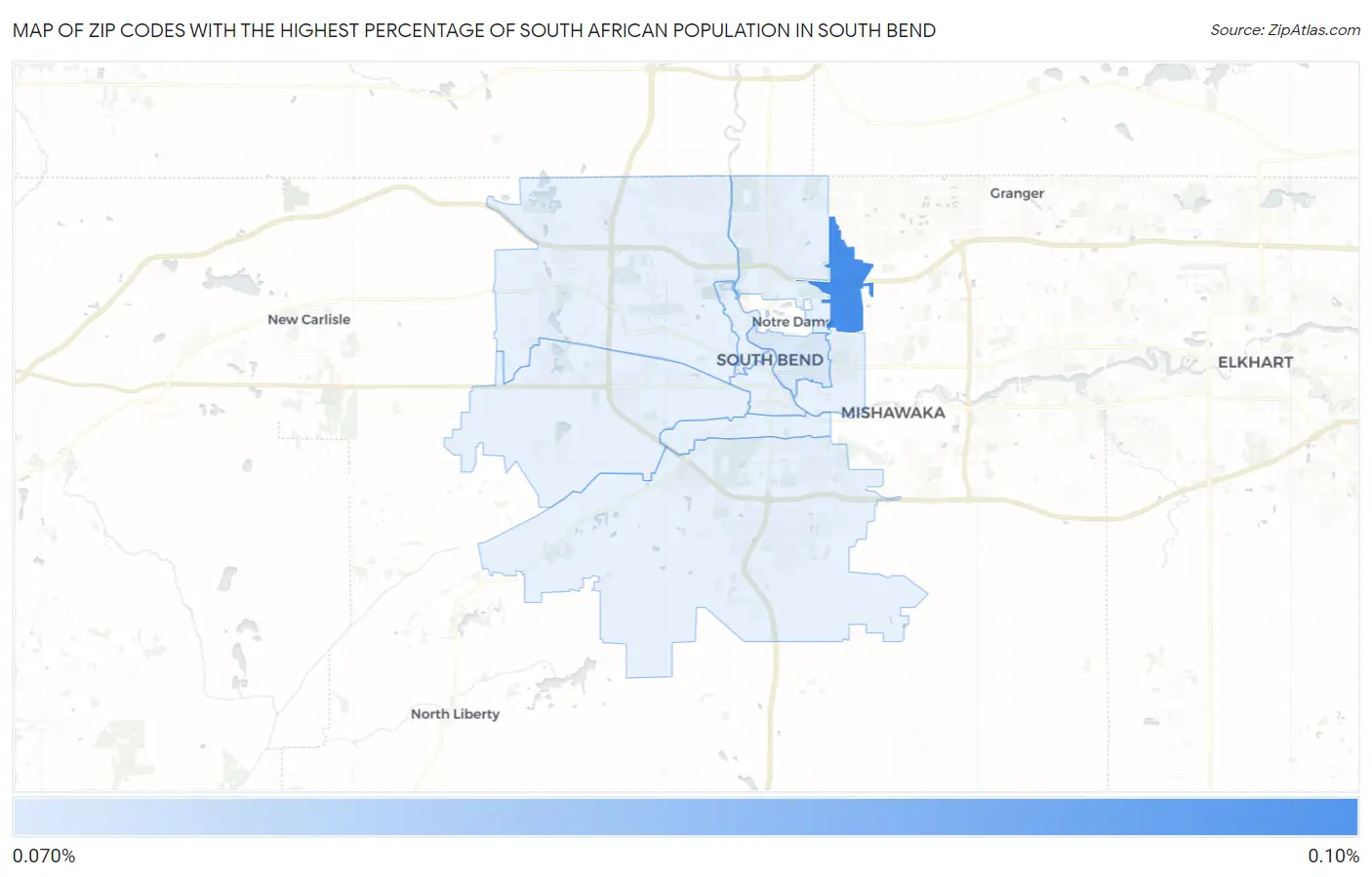 Zip Codes with the Highest Percentage of South African Population in South Bend Map