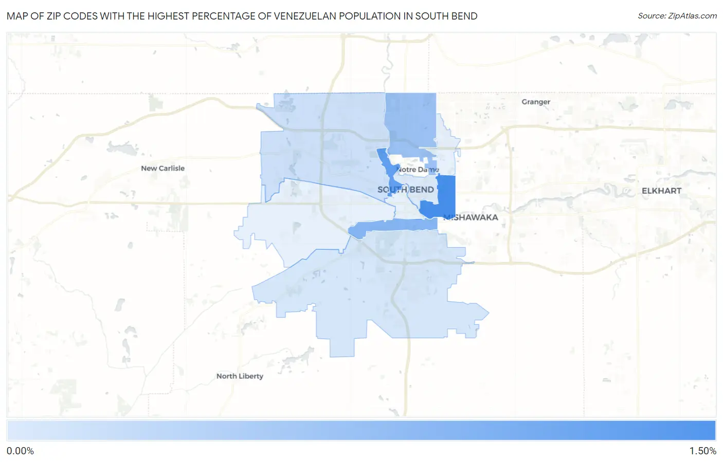 Zip Codes with the Highest Percentage of Venezuelan Population in South Bend Map