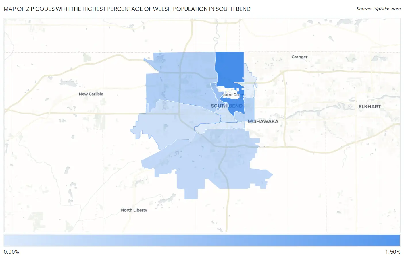 Zip Codes with the Highest Percentage of Welsh Population in South Bend Map
