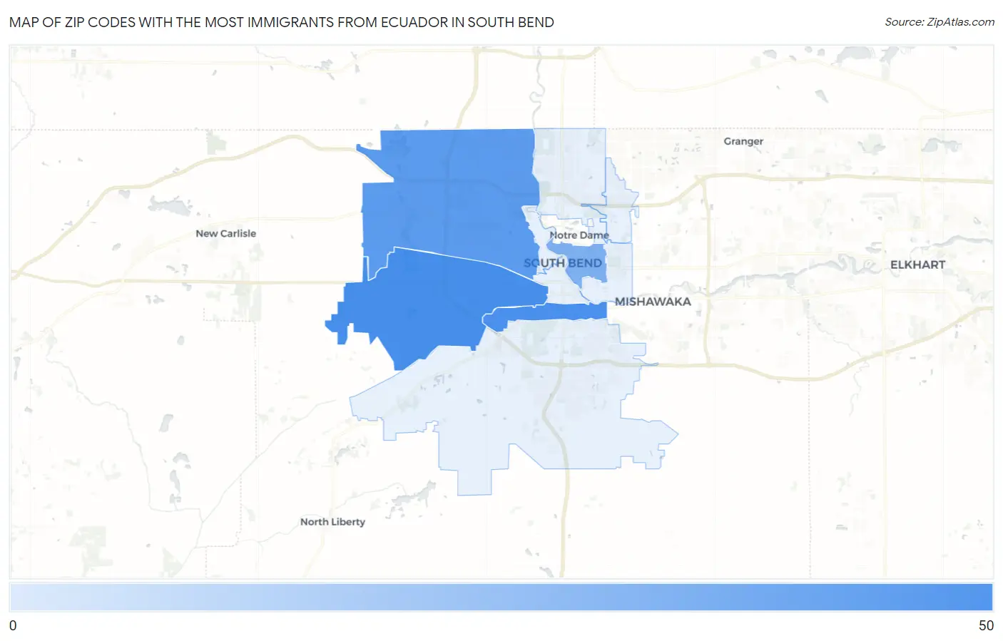 Zip Codes with the Most Immigrants from Ecuador in South Bend Map