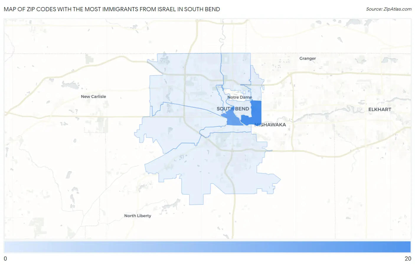 Zip Codes with the Most Immigrants from Israel in South Bend Map