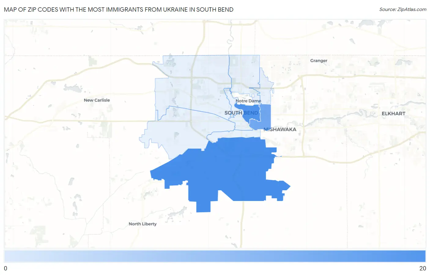 Zip Codes with the Most Immigrants from Ukraine in South Bend Map