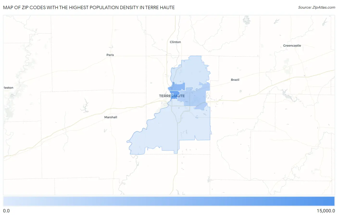 Zip Codes with the Highest Population Density in Terre Haute Map