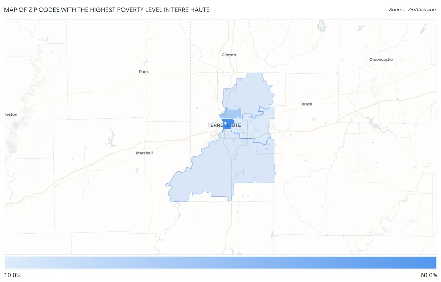 Zip Codes with the Highest Poverty Level in Terre Haute Map