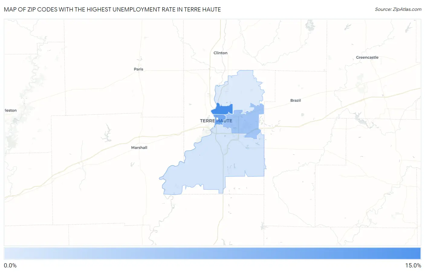 Zip Codes with the Highest Unemployment Rate in Terre Haute Map