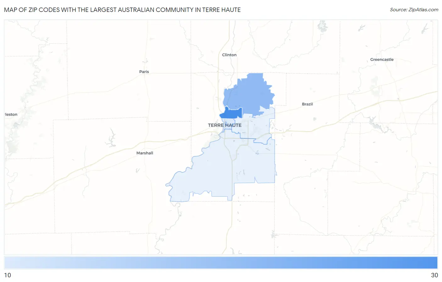 Zip Codes with the Largest Australian Community in Terre Haute Map