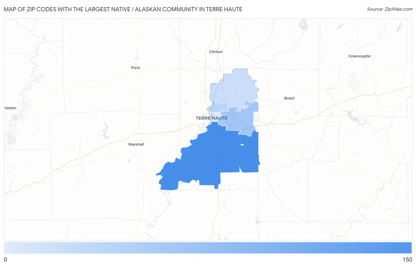 Zip Codes with the Largest Native / Alaskan Community in Terre Haute Map