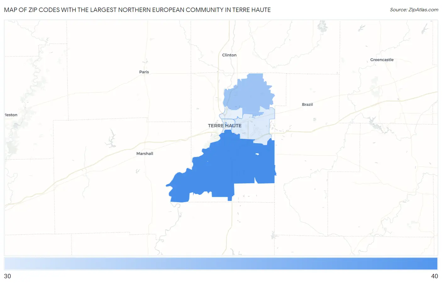 Zip Codes with the Largest Northern European Community in Terre Haute Map