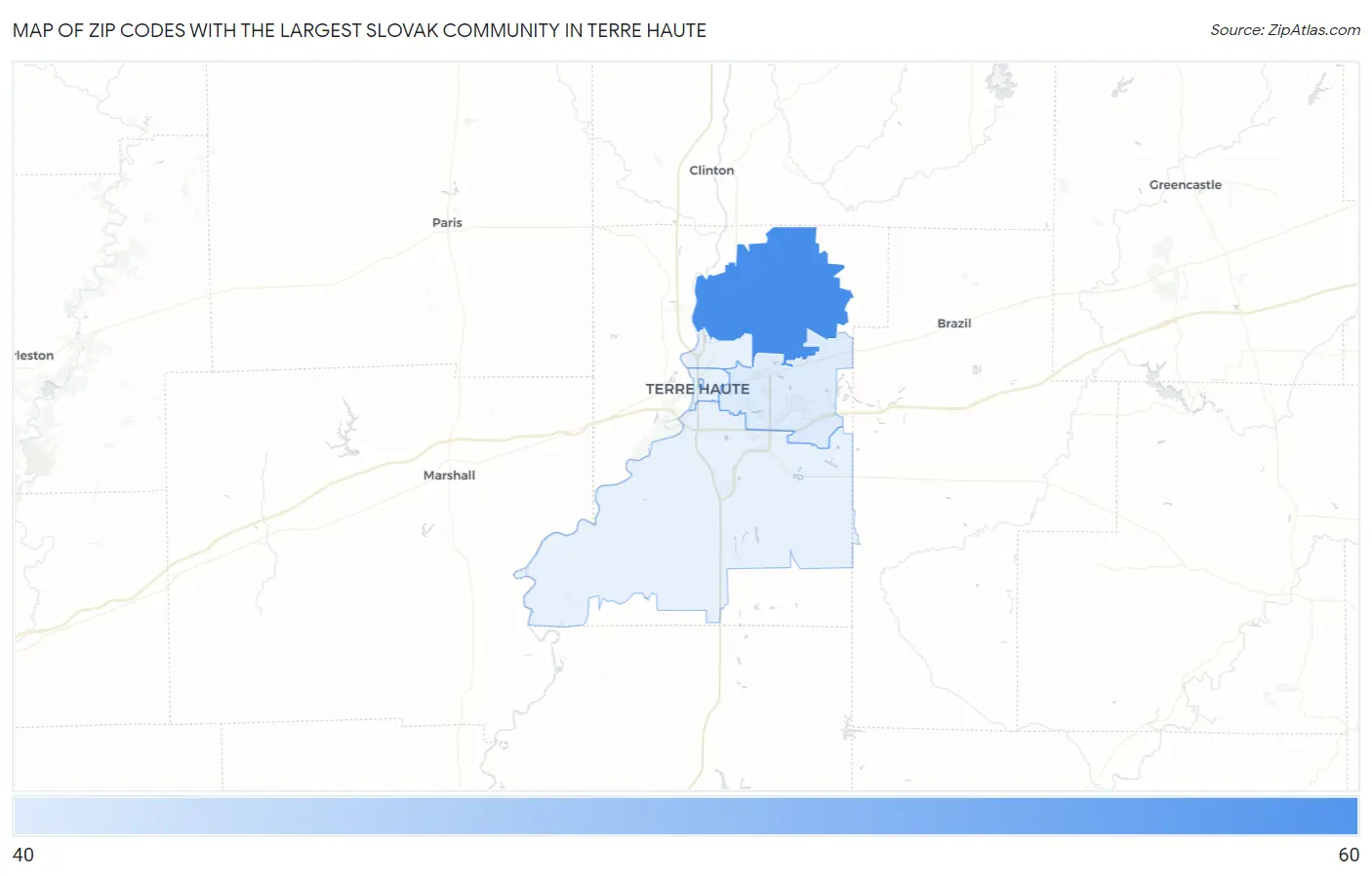 Zip Codes with the Largest Slovak Community in Terre Haute Map
