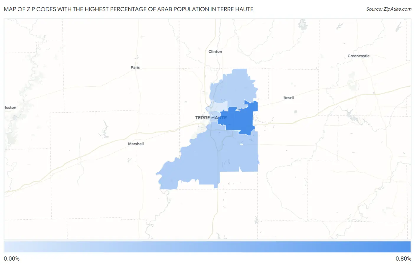 Zip Codes with the Highest Percentage of Arab Population in Terre Haute Map