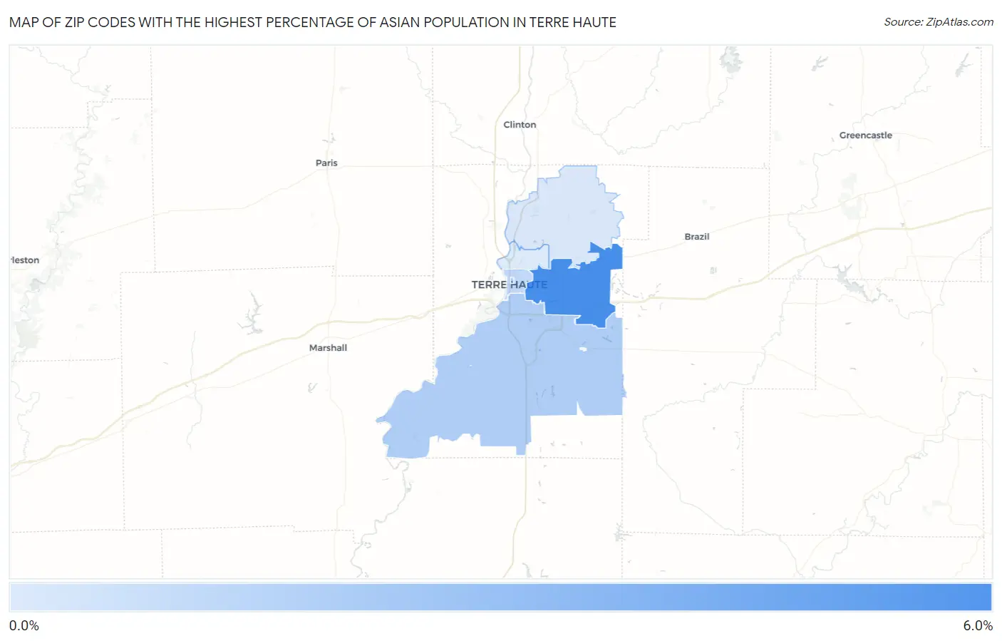 Zip Codes with the Highest Percentage of Asian Population in Terre Haute Map