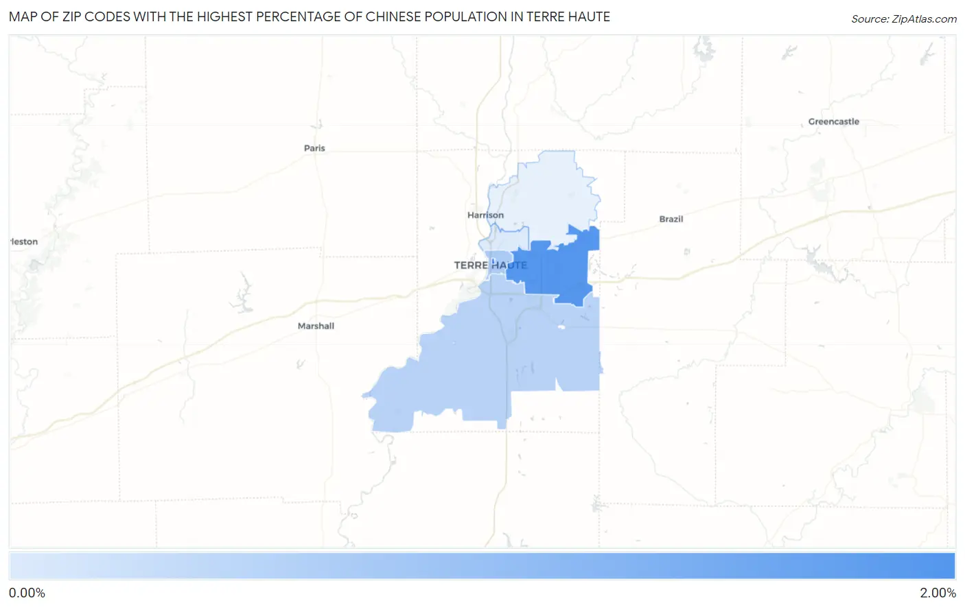 Zip Codes with the Highest Percentage of Chinese Population in Terre Haute Map