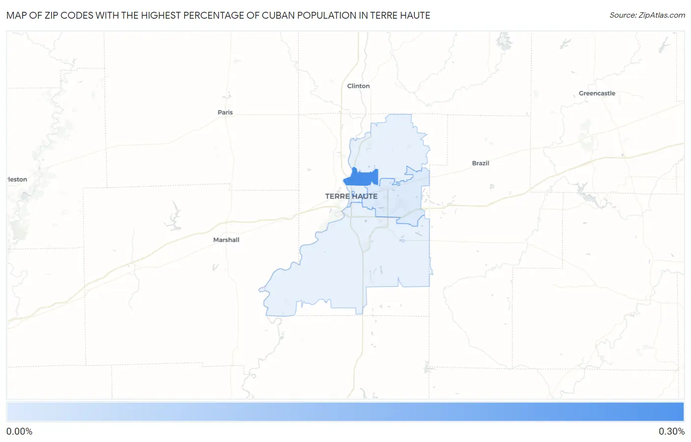 Zip Codes with the Highest Percentage of Cuban Population in Terre Haute Map