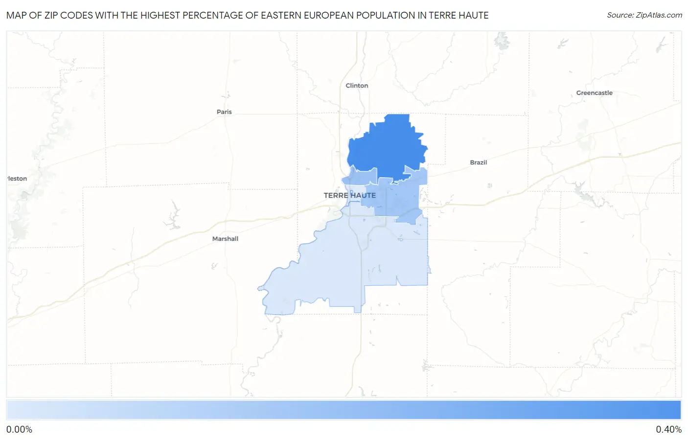 Zip Codes with the Highest Percentage of Eastern European Population in Terre Haute Map
