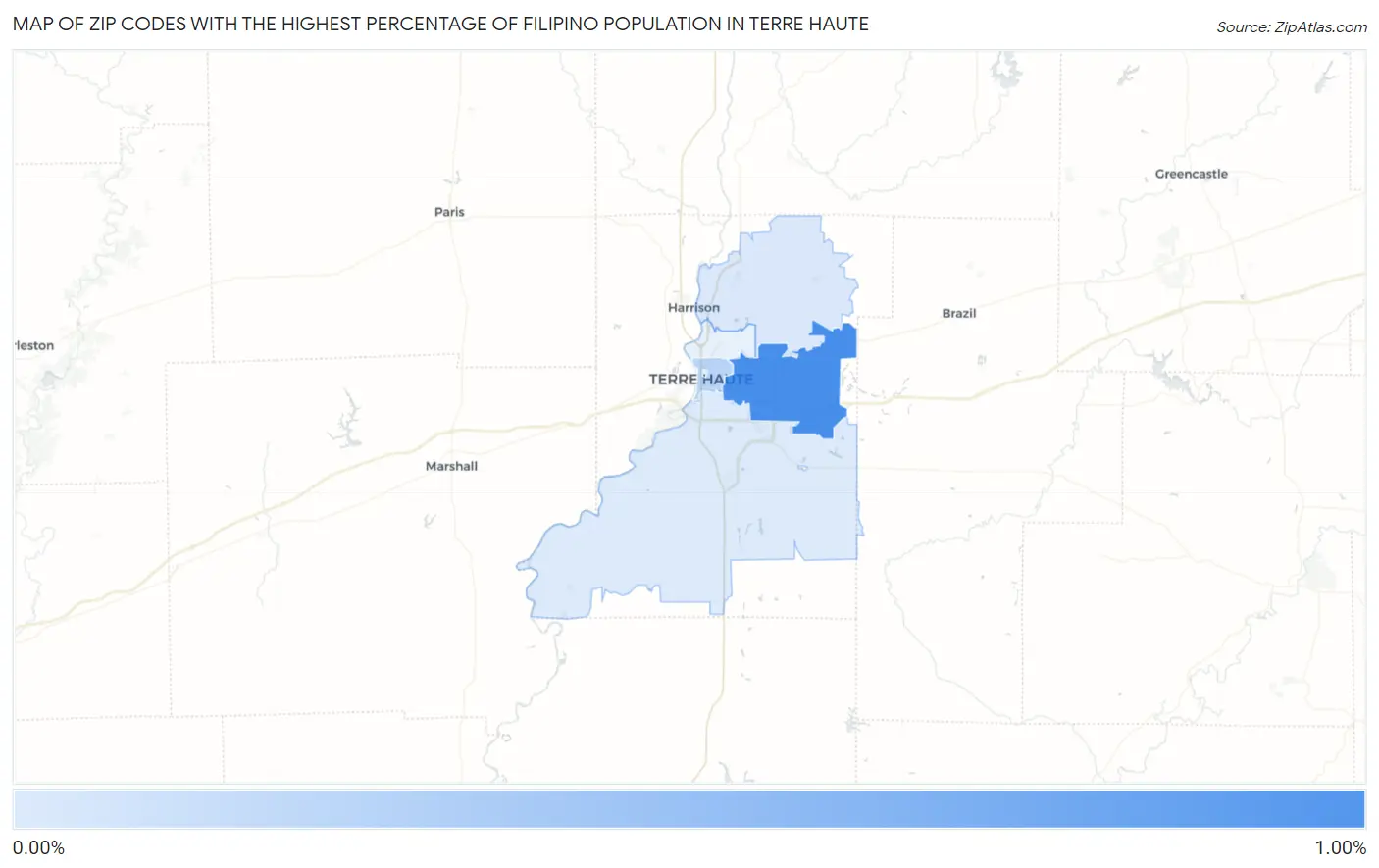 Zip Codes with the Highest Percentage of Filipino Population in Terre Haute Map
