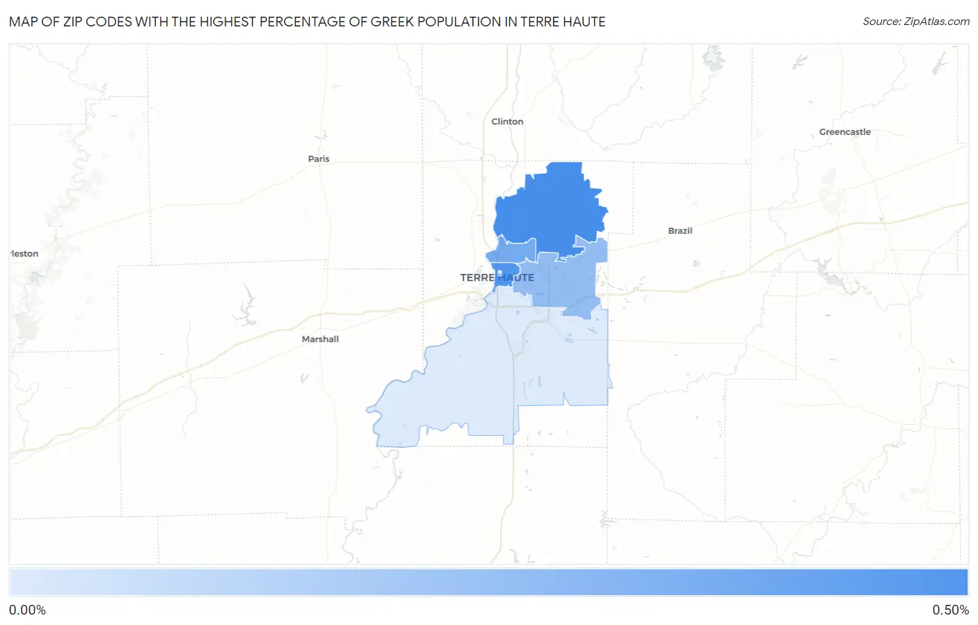 Zip Codes with the Highest Percentage of Greek Population in Terre Haute Map