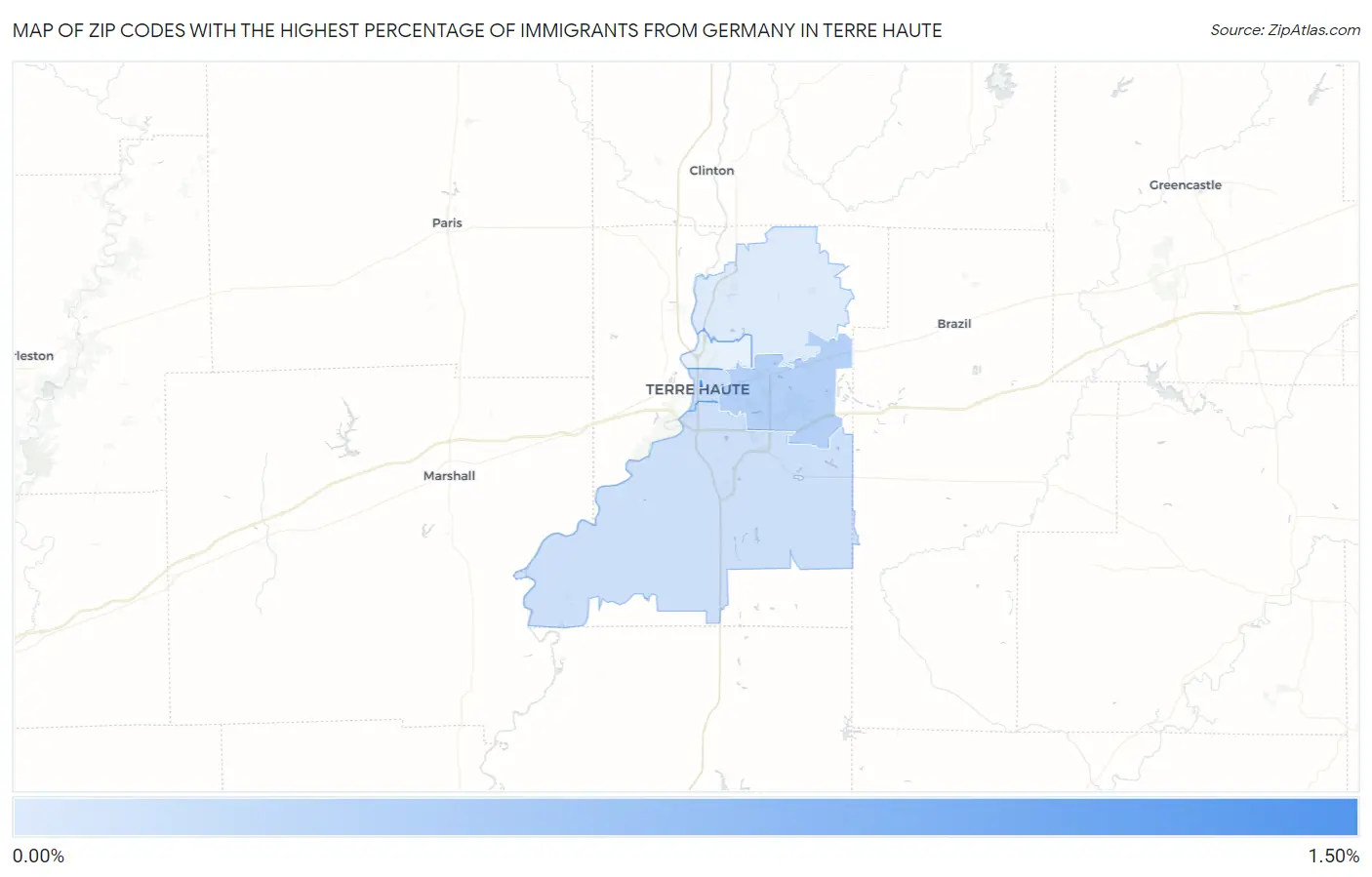 Zip Codes with the Highest Percentage of Immigrants from Germany in Terre Haute Map