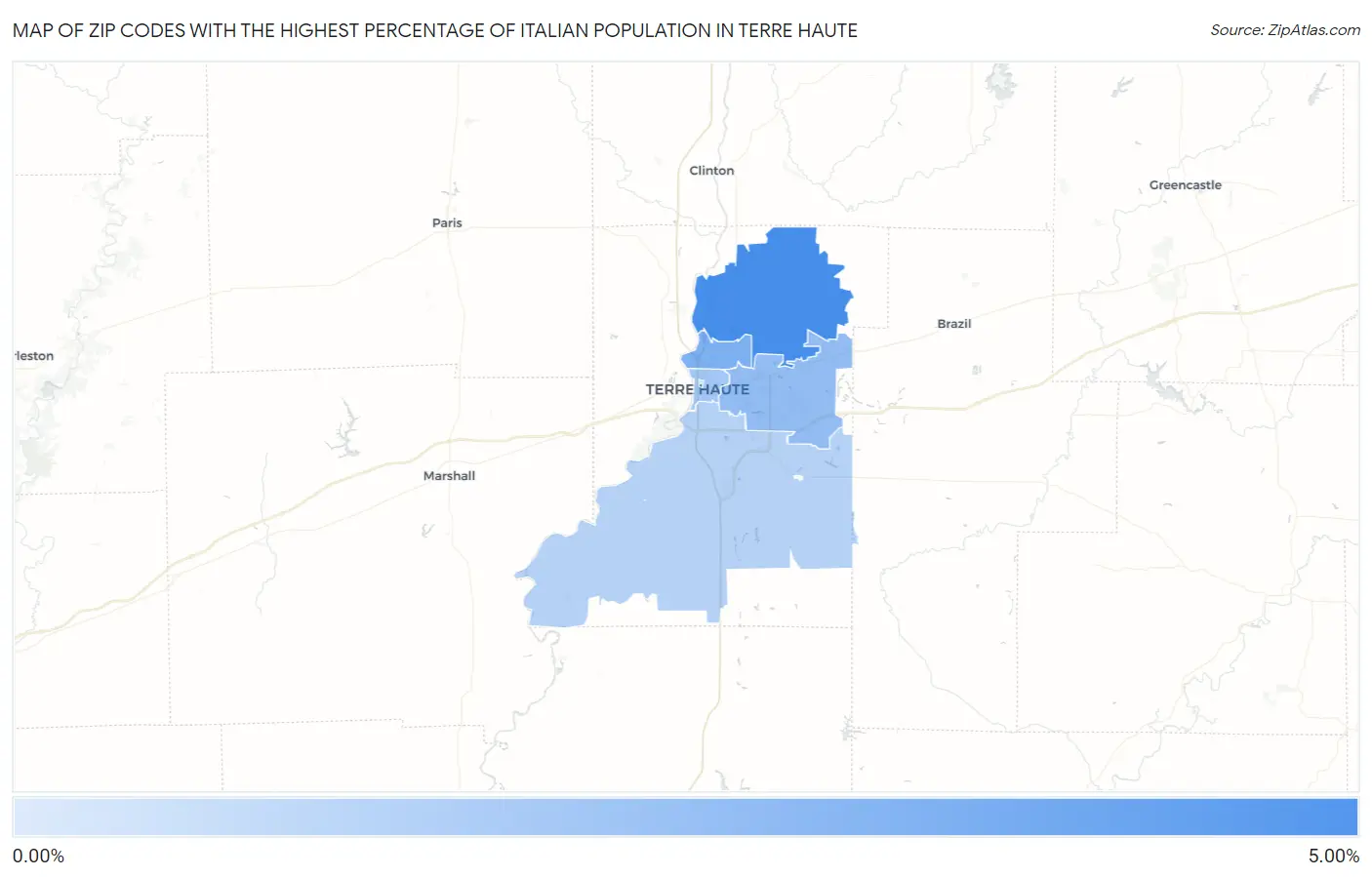 Zip Codes with the Highest Percentage of Italian Population in Terre Haute Map