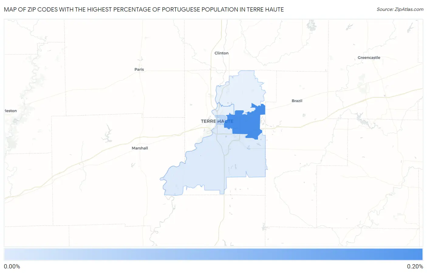 Zip Codes with the Highest Percentage of Portuguese Population in Terre Haute Map
