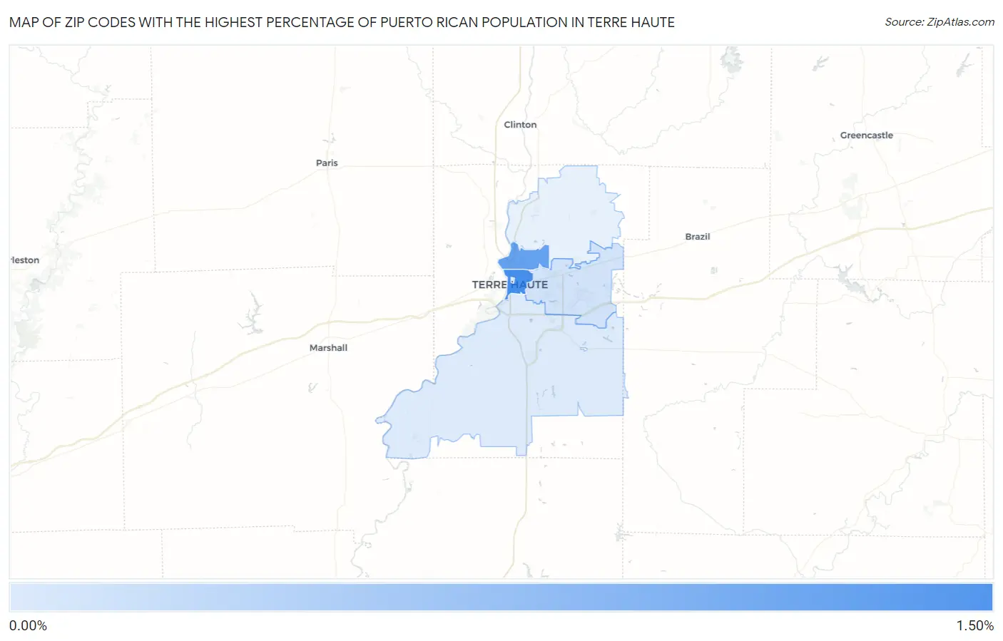 Zip Codes with the Highest Percentage of Puerto Rican Population in Terre Haute Map