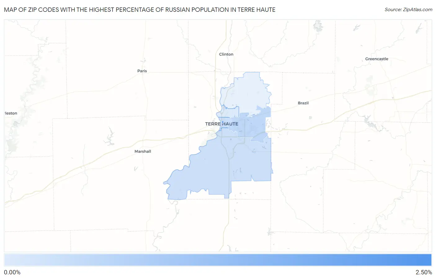 Zip Codes with the Highest Percentage of Russian Population in Terre Haute Map