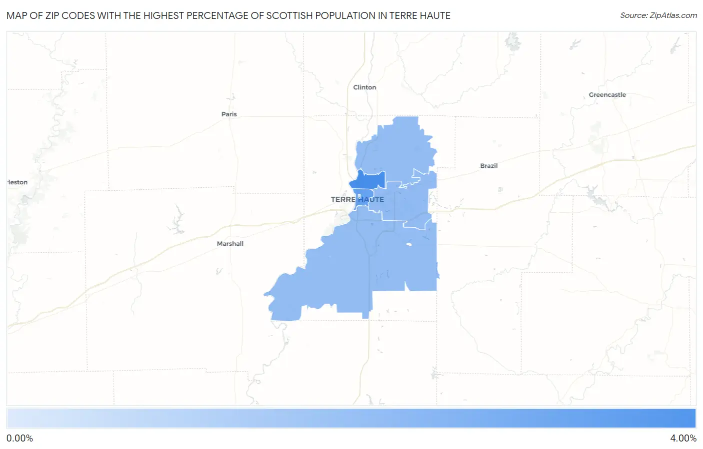 Zip Codes with the Highest Percentage of Scottish Population in Terre Haute Map