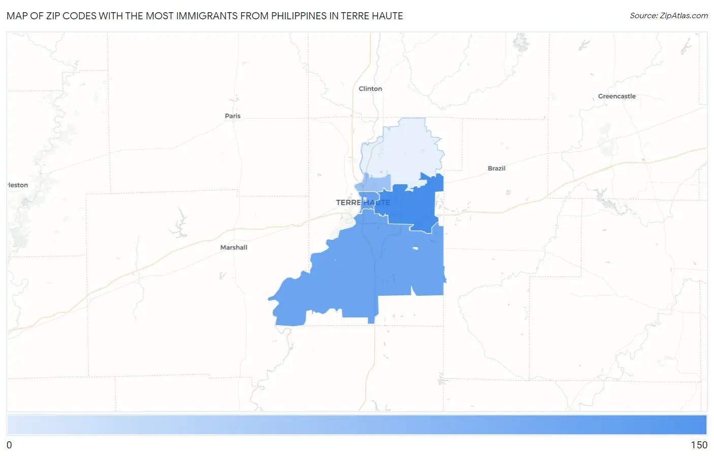 Zip Codes with the Most Immigrants from Philippines in Terre Haute Map