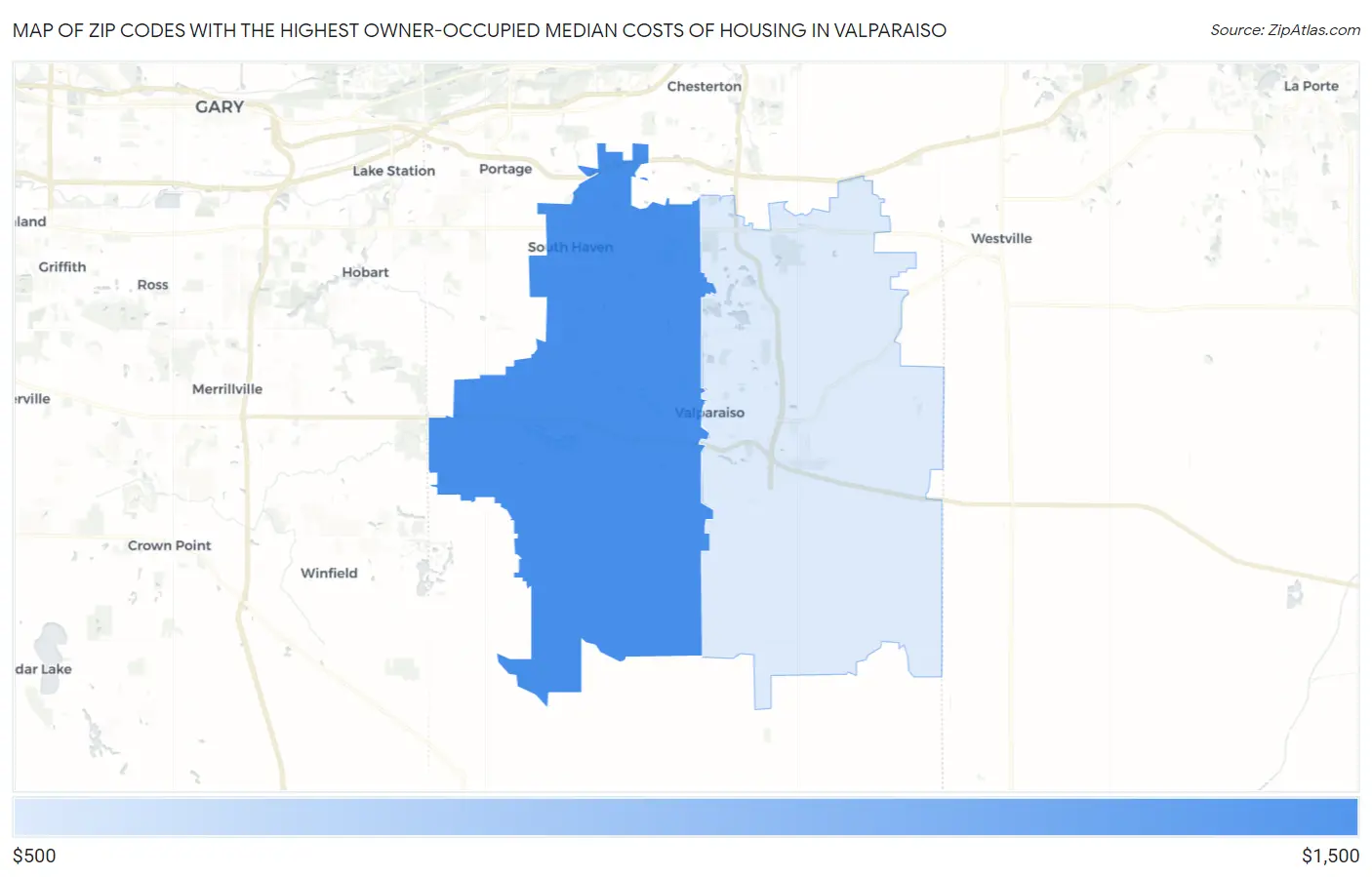 Zip Codes with the Highest Owner-Occupied Median Costs of Housing in Valparaiso Map
