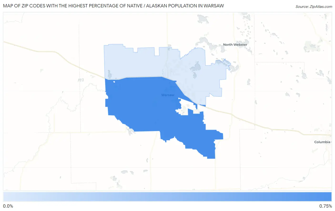 Zip Codes with the Highest Percentage of Native / Alaskan Population in Warsaw Map